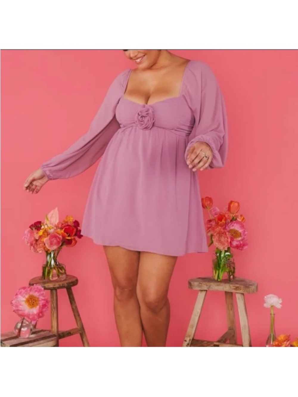 Show Me Your MuMu Becca Mauve Mini Dress with Rosette in Small